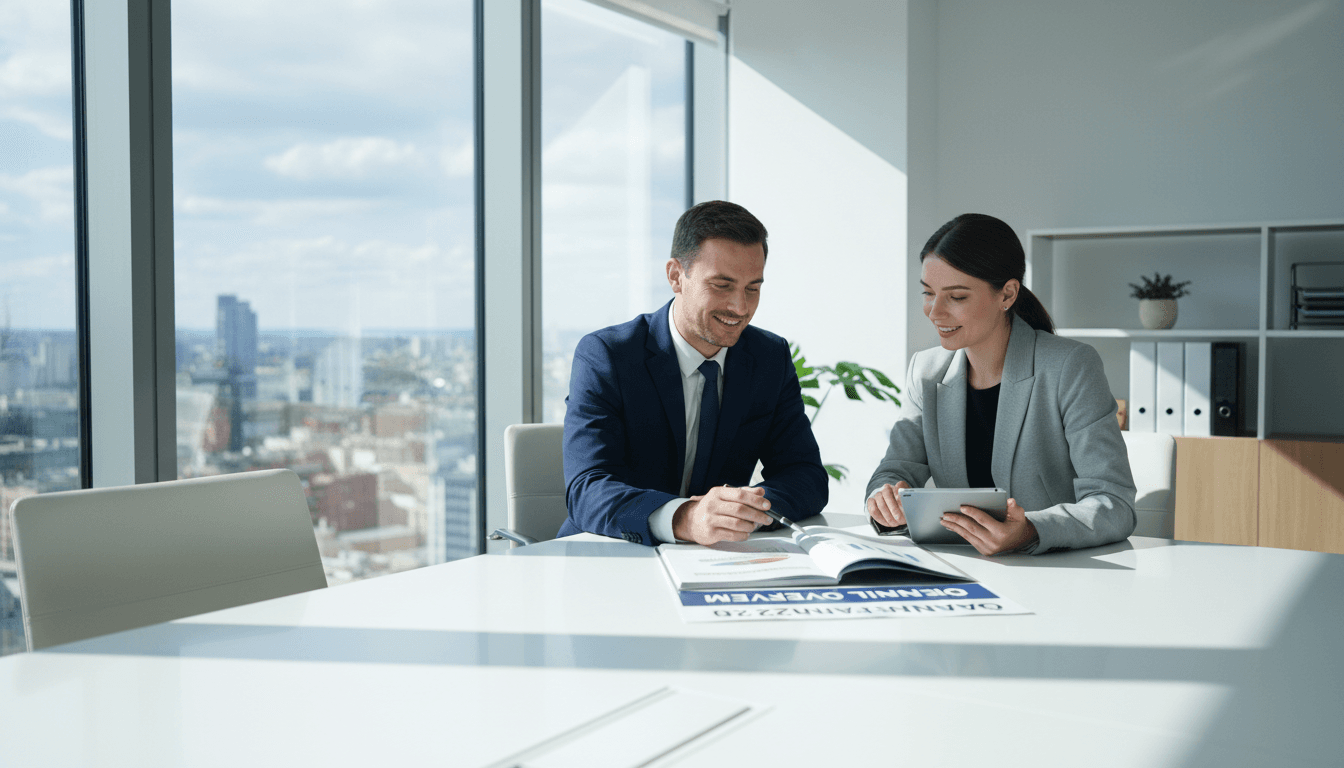 accountant reviewing financial report with client in bright modern office